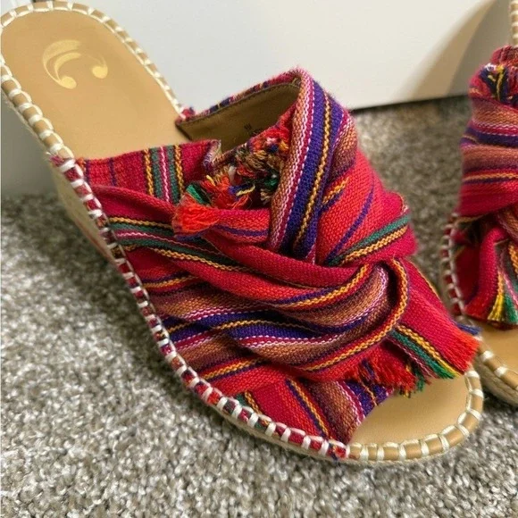 Womens Colorful Striped Espadrille Wedge Sandals Size 9 - Picture 2 of 5